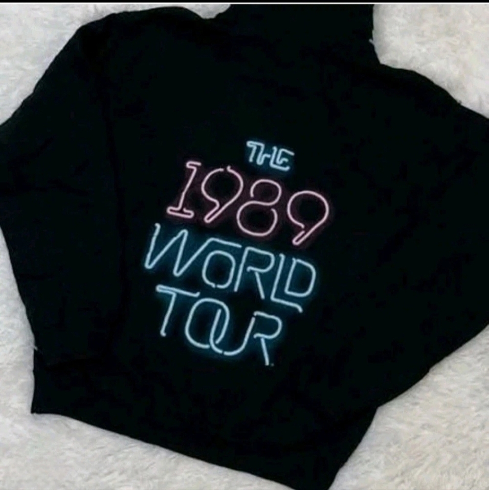 Taylor Swift Hoodie Pullover Black 1989 World Tour Neon Script Sweatshirt S - Picture 2 of 8